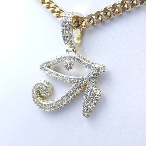 18" Cuban Chain & Gold Finish Eye of Horos Pendant - Picture 5 of 11